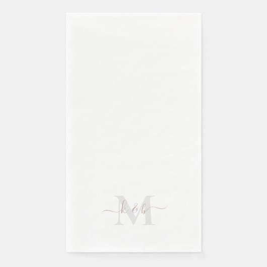 Serviette En Papier Rose Gold Monogramme Écriture Fluide Blanche  (Devant)