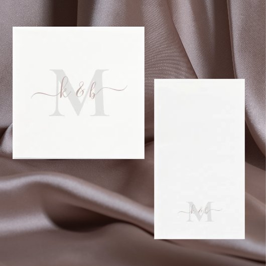 Serviette En Papier Rose Gold Monogramme Écriture Fluide Blanche 