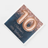 Serviette En Papier Rose Gold Navy Blue 10th Birthday Party (Coin)