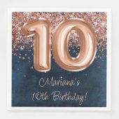 Serviette En Papier Rose Gold Navy Blue 10th Birthday Party (Devant)
