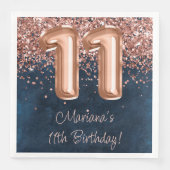 Serviette En Papier Rose Gold Navy Blue 11e fête d'anniversaire (Devant)