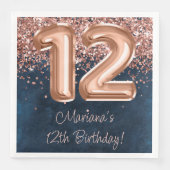 Serviette En Papier Rose Gold Navy Blue 12e fête d'anniversaire (Devant)