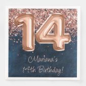 Serviette En Papier Rose Gold Navy Blue 14th Birthday Party (Devant)