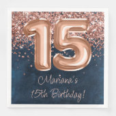 Serviette En Papier Rose Gold Navy Blue 15e fête d'anniversaire (Devant)