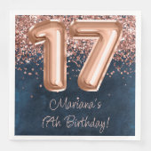 Serviette En Papier Rose Gold Navy Blue 17th Birthday Party (Devant)