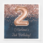 Serviette En Papier Rose Gold Navy Blue 2e fête d'anniversaire (Devant)
