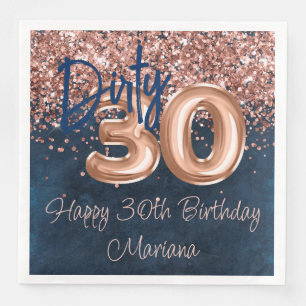 Serviette En Papier Rose Gold Navy Blue 30th Birthday Party