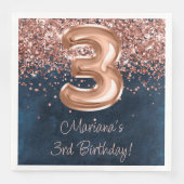 Serviette En Papier Rose Gold Navy Blue 3e fête d'anniversaire (Devant)