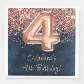 Serviette En Papier Rose Gold Navy Blue 4th Birthday Party (Devant)