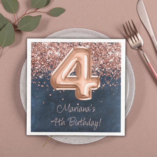 Serviette En Papier Rose Gold Navy Blue 4th Birthday Party