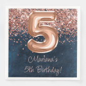 Serviette En Papier Rose Gold Navy Blue 5e anniversaire fête (Devant)
