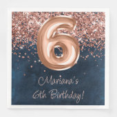 Serviette En Papier Rose Gold Navy Blue 6e fête d'anniversaire (Devant)