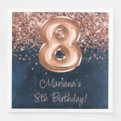 Serviette En Papier Rose Gold Navy Blue 8e fête d'anniversaire (Devant)