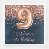 Serviette En Papier Rose Gold Navy Blue 9e fête d'anniversaire (Devant)