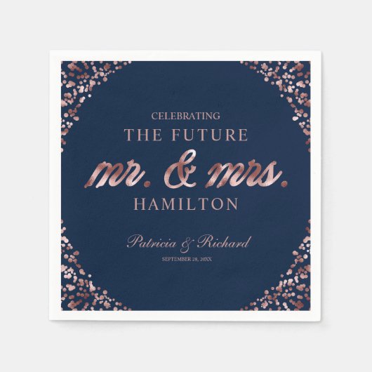 Serviette En Papier Rose Gold Navy Future Mademoiselle et Monsieur Fêt (Devant)