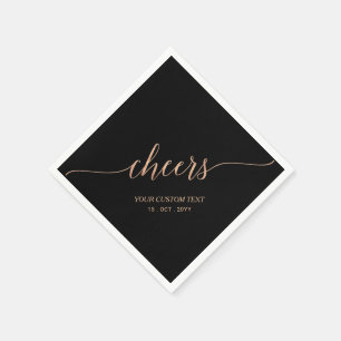 Serviette En Papier Rose Gold Noir Élégant Lettrage Stylé Cheers