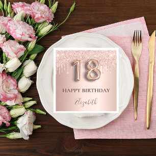 Serviette En Papier rose gold paillet rose ballon style 18 ans
