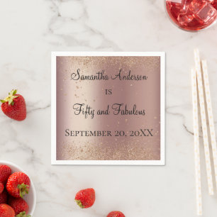 Serviette En Papier Rose Gold Pailleté 50 ans et Fabulux Anniversaire 