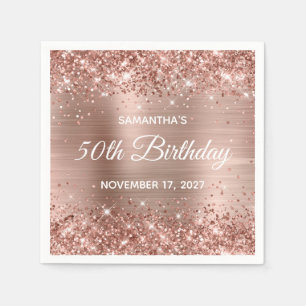 Serviette En Papier Rose Gold Pailleté 50e Anniversaire