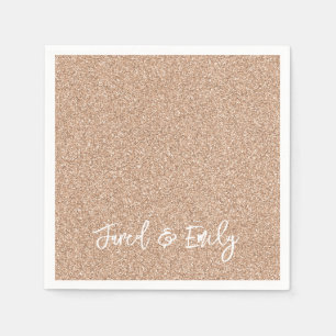 Serviette En Papier Rose Gold Pailleté NOM & NOM Mariage Élégant Chic