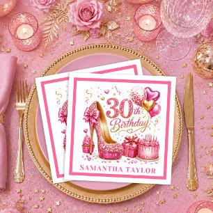 Serviette En Papier Rose Gold Pailleté Rose Clair Anniversaire 30 Ans