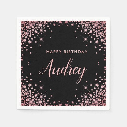 Serviette En Papier Rose Gold Parties scintillant 21e Joyeux Monogramm (Devant)