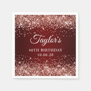 Serviette En Papier Rose Gold Parties scintillant Dark Red Ombre 40e a