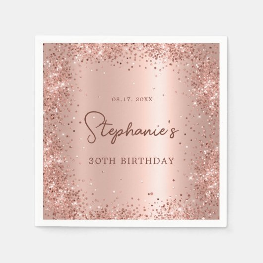 Serviette En Papier Rose Gold Parties scintillant Foil 30e anniversair (Devant)