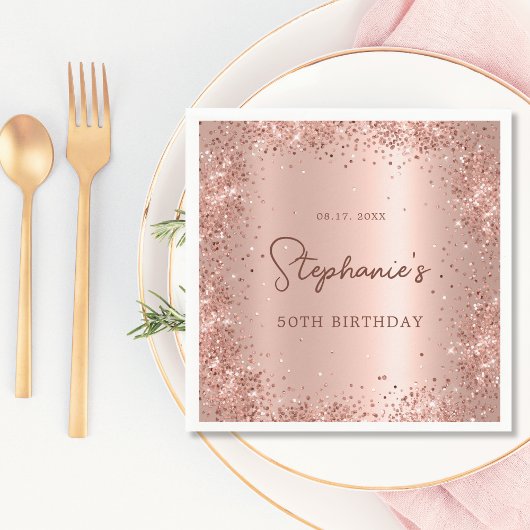 Serviette En Papier Rose Gold Parties scintillant Foil 50e anniversair