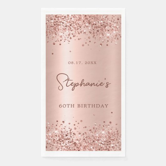 Serviette En Papier Rose Gold Parties scintillant Foil 60e anniversair (Devant)
