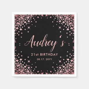 Serviette En Papier Rose Gold Parties scintillant Noir 21e anniversair
