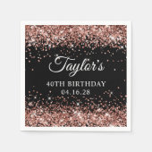 Serviette En Papier Rose Gold Parties scintillant Noir Personnalisé 40 (Devant)