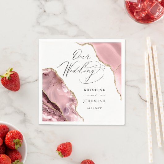 Serviette En Papier Rose Gold Parties scintillant noir Script Mariage  (En situation)