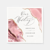 Serviette En Papier Rose Gold Parties scintillant noir Script Mariage  (Devant)