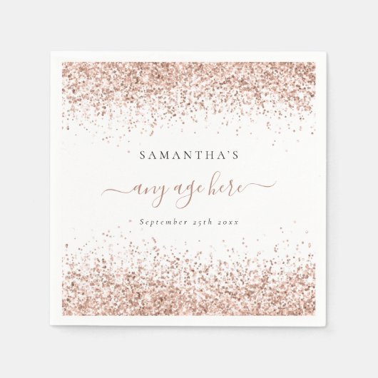 Serviette En Papier Rose Gold Parties scintillant Nom Date Tout âge An (Devant)