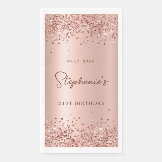 Serviette En Papier Rose Gold Parties scintillant Phuile 21e anniversa (Devant)