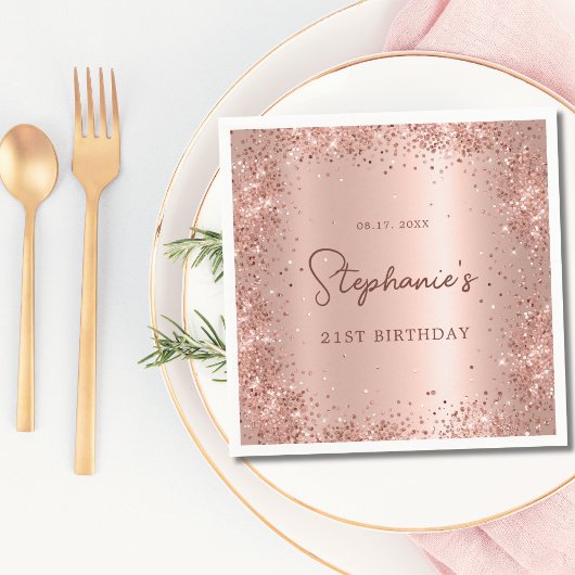 Serviette En Papier Rose Gold Parties scintillant Phuile 21e anniversa