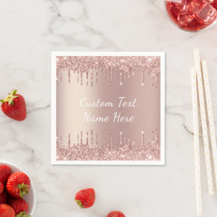 Serviette En Papier Rose Gold Parties scintillant texte personnalisé V