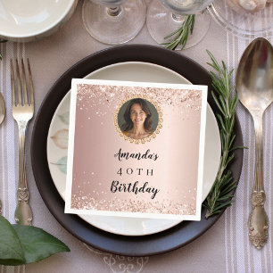 Serviette En Papier Rose gold photo diamants pour anniversaire