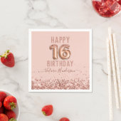 Serviette En Papier Rose Gold Pink Joyeux 16e anniversaire (En situation)