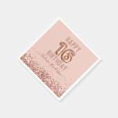 Serviette En Papier Rose Gold Pink Joyeux 16e anniversaire (Coin)