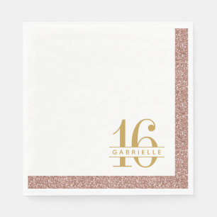 Serviette En Papier Rose Gold Pink Parties scintillant Sweet 16 Annive