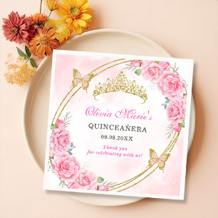 Serviette En Papier Rose Gold Quinceanera Miss Quince 15 Anos Annivers