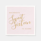 Serviette En Papier Rose Gold Rose Elegant Sweet 16 Nom personnalisé (Devant)