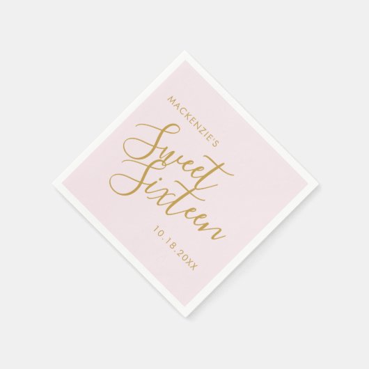 Serviette En Papier Rose Gold Rose Elegant Sweet 16 Nom personnalisé (Coin)