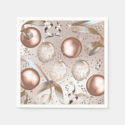 Serviette En Papier Rose Gold Rose & Parties scintillant Balloons Swee (Devant)