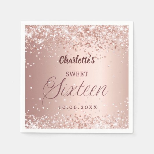 Serviette En Papier Rose gold script Sweet 16 (Devant)