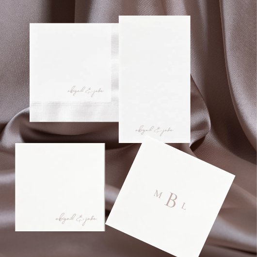 Serviette En Papier Rose Gold Scripts Noms Mariage Coin Cocktail