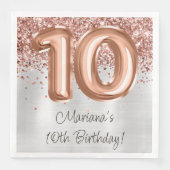 Serviette En Papier Rose Gold Silver 10e fête d'anniversaire (Devant)