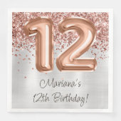 Serviette En Papier Rose Gold Silver 12e fête d'anniversaire (Devant)